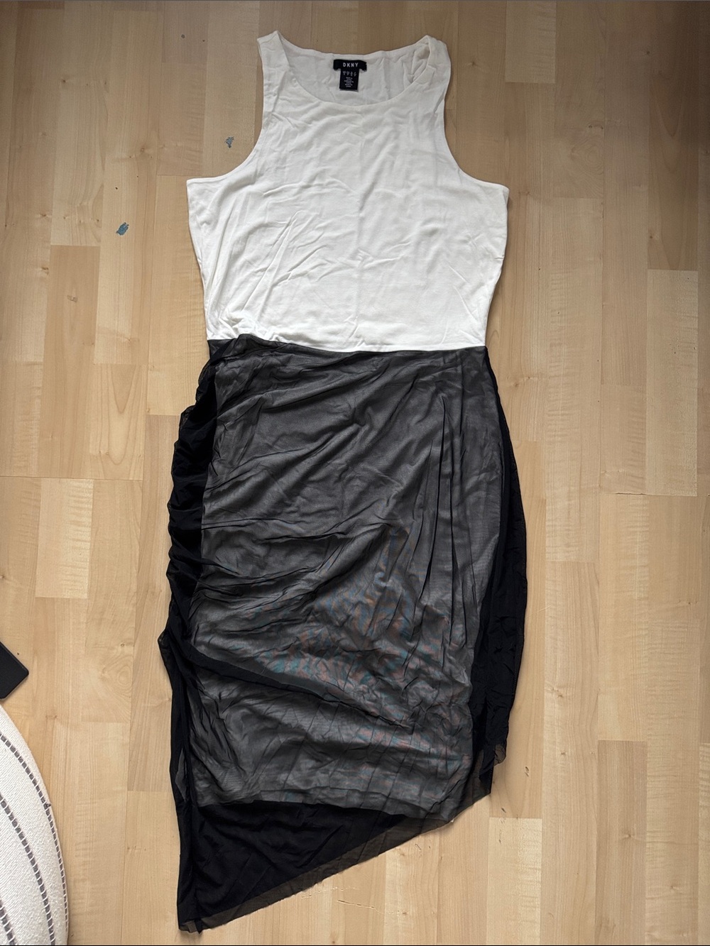 DKNY White and Black Asymmetrical Skirt Dress